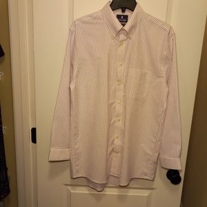 Men's Stafford Dress Shirt, Like New, White w/ Pink Pinstripes,  16 1/2
